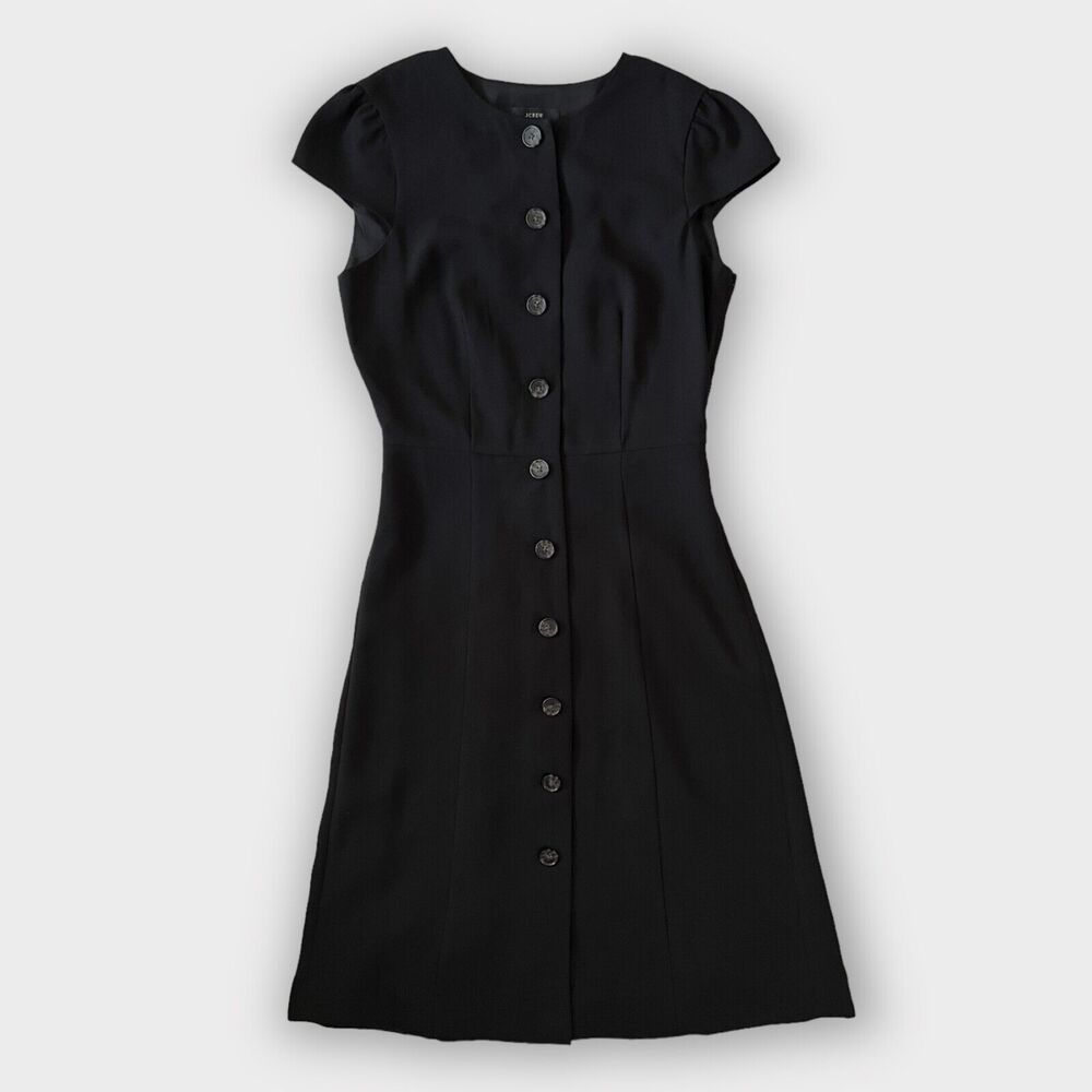 J Crew Button Front Cap Sleeve Black Dress Women's Size 0 - Picture 3 of 10